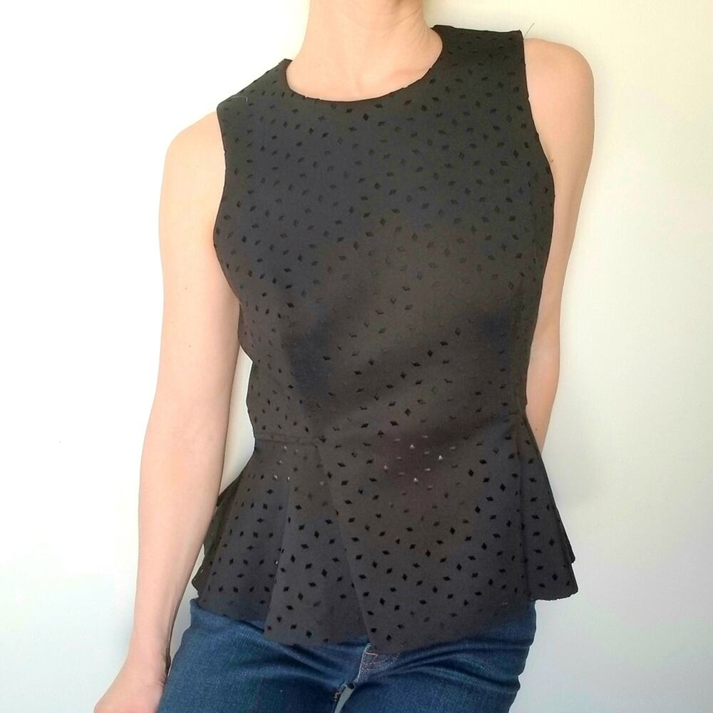 Metaphor Black Laser Cut Peplum Top Sleeveless Medium